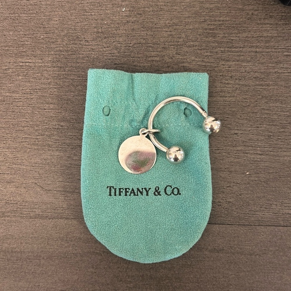Tiffany & Co. Sterling Plain Small Round Charm Two Ball Key Ring - Pouch - A